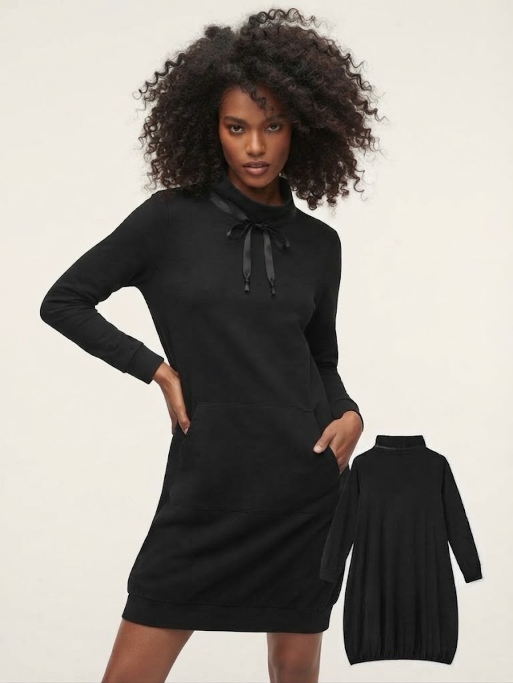 Sympli Black Long Sleeve Hoodie Dress